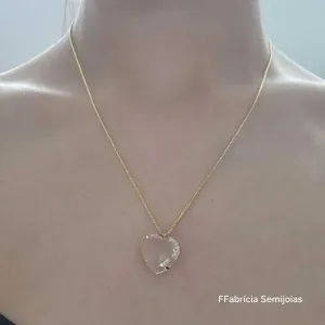 COLAR CORAÇÃO DOURADO PEDRA CRISTAL