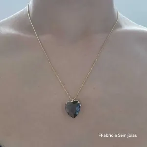 COLAR CORAÇÃO DOURADO PEDRA FUMÊ
