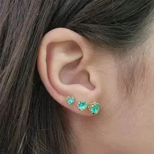 TRIO CORAÇÕES ZIRCÔNIAS VERDE