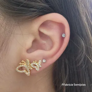 DUPLA DOURADA DE BORBOLETAS CRAVEJADAS EM MICROZIRCÔNIAS CRISTAL