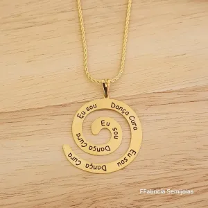 COLAR DOURADO CORRENTE CORDA FINA 40+5CM MANDALA ESPIRAL 