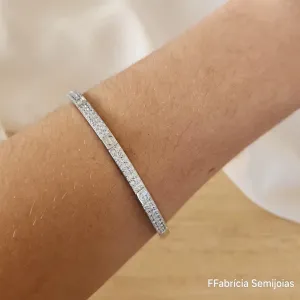 BRACELETE RÓDIO BRANCO CRAVEJADO MICROZIRCÔNIAS