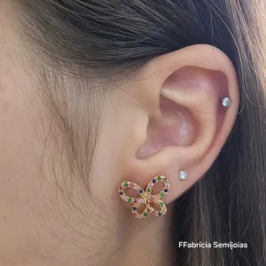 BRINCO DOURADO BORBOLETA CRAVEJADA EM MICROZIRCÔNIAS CRISTAL