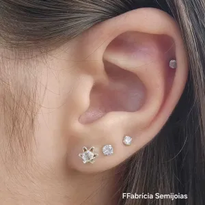 BRINCO PRATA LEVE FLÔR ZIRCÔNIA CRISTAL