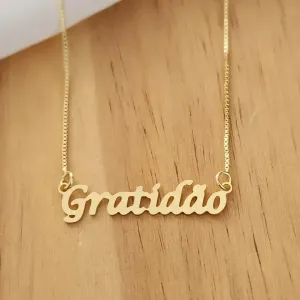 COLAR VENEZIANA PINGENTE GRATIDÃO BANHO DOURADO