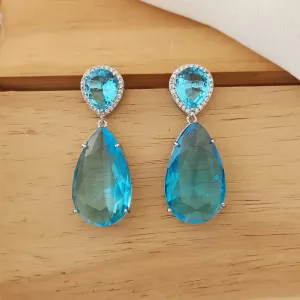 BRINCO FESTA RÓDIO BRANCO GOTA ZIRCÔNIA TOPÁZIO