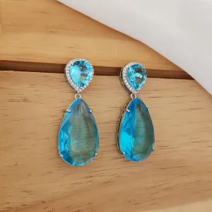 BRINCO FESTA RÓDIO BRANCO GOTA ZIRCÔNIA TOPÁZIO