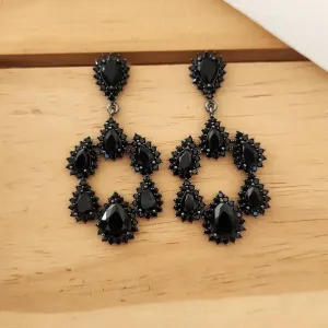 BRINCO RÓDIO NEGRO FESTA GOTAS ZIRCÔNIAS NEGRAS