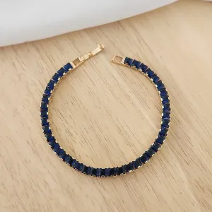 PULSEIRA DOURADA NAVETES QUADRADAS AZUL