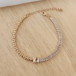 PULSEIRA DOURADA NAVETES CRISTAL E FIO