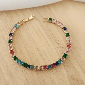 PULSEIRA DOURADA NAVETES QUADRADAS COLORIDA
