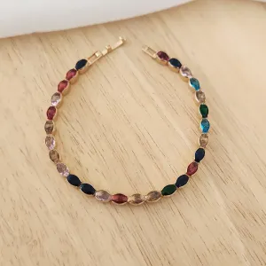 PULSEIRA DOURADA NAVETES OVAIS COLORIDAS