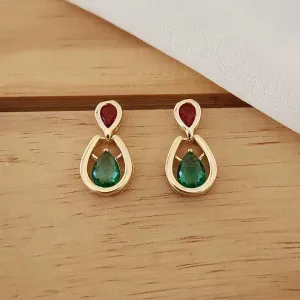 BRINCO GOTA PEDRAS VERMELHA E VERDE