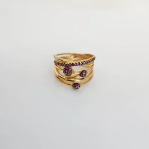 ANEL DOURADO DETALHES ZIRCÔNIAS ROSA
