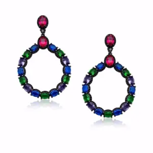 BRINCO GOTA GRANDE COM ZIRCÔNIAS COLORIDAS RÓDIO NEGRO