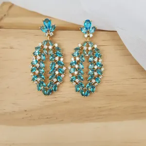 BRINCO GOTA  NAVETE ÁGUA MARINHA E MICROZIRCÔNIAS CRISTAL