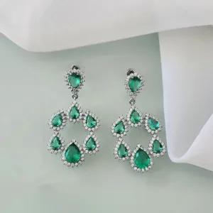BRINCO RÓDIO BRANCO FESTA GOTAS ZIRCÔNIA VERDE