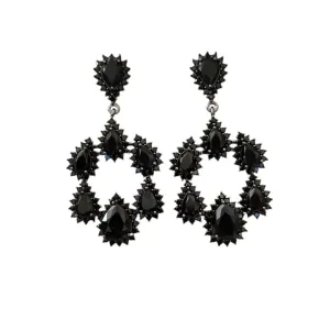 BRINCO RÓDIO NEGRO FESTA GOTAS ZIRCÔNIAS NEGRAS