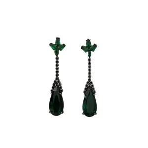 BRINCO FESTA RÓDIO NEGRO PENDULO PEDRA ESMERALDA CRAVEJADO MICROZIRCÔNIAS NEGRAS