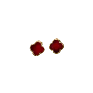 BRINCOS TREVO DE QUATRO FOLHAS VERMELHO BANHO OURO