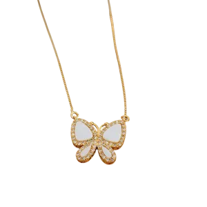 COLAR BORBOLETA MADREPÉROLA E ZIRCÔNIAS