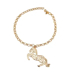 PULSEIRA DOURADA ELO PORTUGUÊS PINGENTE CAVALO