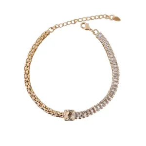 PULSEIRA DOURADA NAVETES CRISTAL E FIO