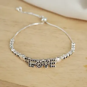 PULSEIRA SHAMBALA RÓDIO BRANCO LOVE CRAVEJADO MICROZIRCÔNIAS NEGRAS