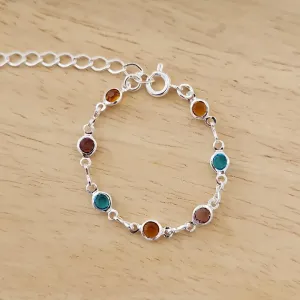 PULSEIRA INFANTIL BEBÊ CORRENTE PEDRAS COLORIDAS 4MM 10+5CM
