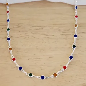 COLAR CORRENTE PEDRAS COLORIDAS 4MM