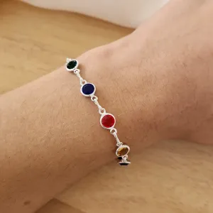 PULSEIRA CORRENTE PEDRAS COLORIDAS 6MM TONS ESCUROS