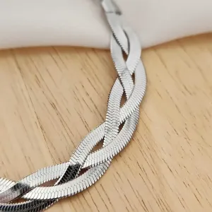 PULSEIRA AÇO MALHA FITA MÉDIA TRÊS FIOS TRANÇADOS