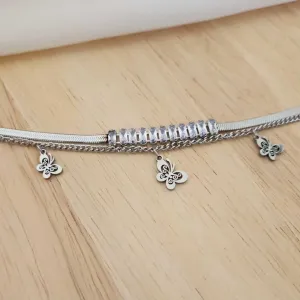 PULSEIRA AÇO DOIS FIOS BORBOLETAS E NAVETES