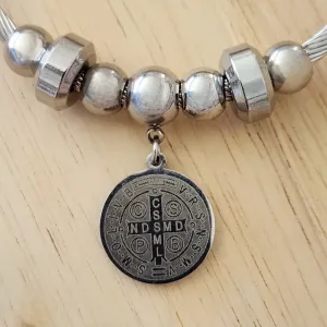 BRACELETE PULSEIRA AÇO PINGENTES E SÃO BENTO