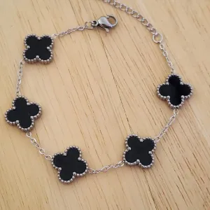 PULSEIRA AÇO CINCO TREVOS PRETO G