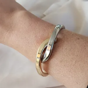 BRACELETE DOURADO E PRATA TRANÇADO ENCAIXE