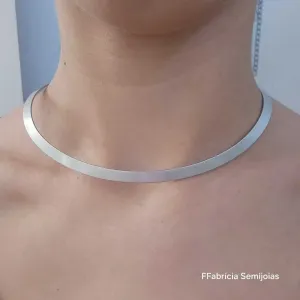 COLAR ARO GARGANTILHA POLIDA 5MM RODIO ACETINADO