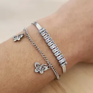 PULSEIRA AÇO DOIS FIOS BORBOLETAS E NAVETES