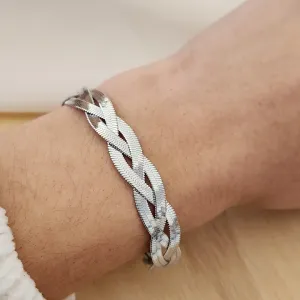 PULSEIRA AÇO MALHA FITA MÉDIA TRÊS FIOS TRANÇADOS