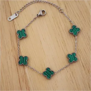 PULSEIRA AÇO CINCO TREVOS VERDE M