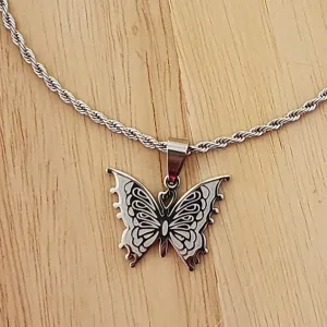 COLAR AÇO CORDA BAIANA 45CM PINGENTE BORBOLETA
