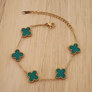 PULSEIRA AÇO DOURADA CINCO TREVOS VERDE G