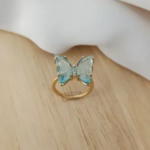ANEL DOURADO BORBOLETA AZUL