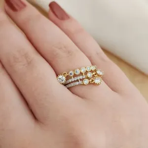 ANEL DOURADO ZIRCÔNIAS CRISTAL PEDRAS PENDURADAS