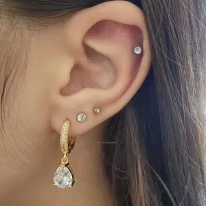 BRINCO ARGOLINHA GANCHO GOTA CRISTAL