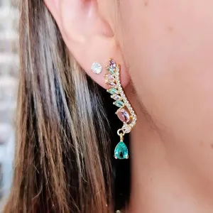 BRINCO EAR CUFF DOIS EM UM COM ZIRCÔNIAS COLORIDAS