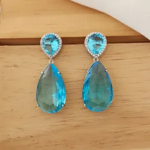 BRINCO FESTA RÓDIO BRANCO GOTA ZIRCÔNIA TOPÁZIO