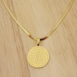 COLAR AÇO DOURADO FITA 45CM PINGENTE PAI NOSSO GRANDE