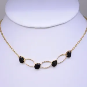 COLAR DOURADO ELOS OVAIS COM ZIRCÔNIAS NEGRAS
