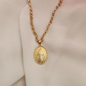 COLAR ELOS COM PINGENTE DOURADO NOSSA SENHORA DAS GRAÇAS
